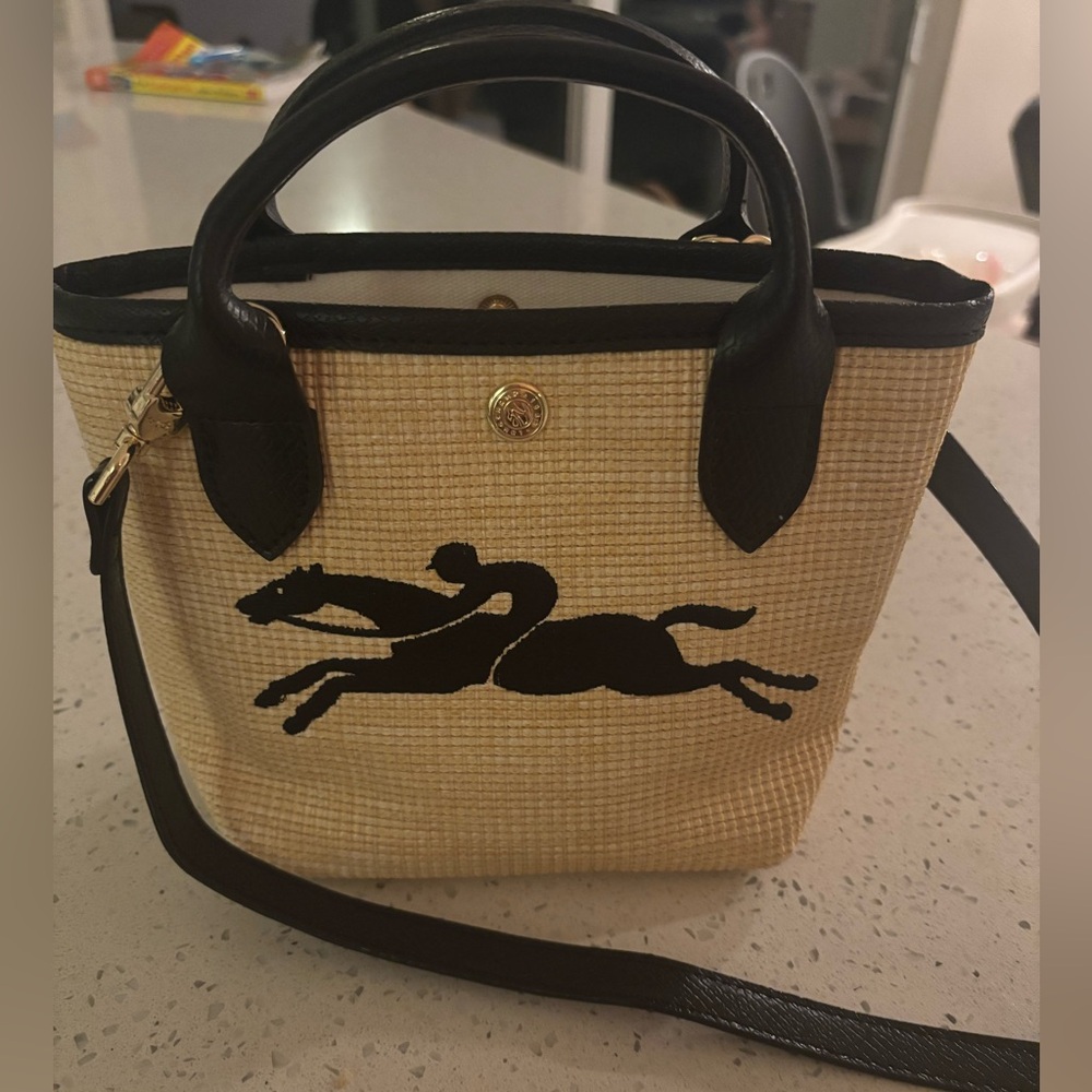 Longchamp Black Canvas Le Pliage Paris Saint Tropez Bucket Tote